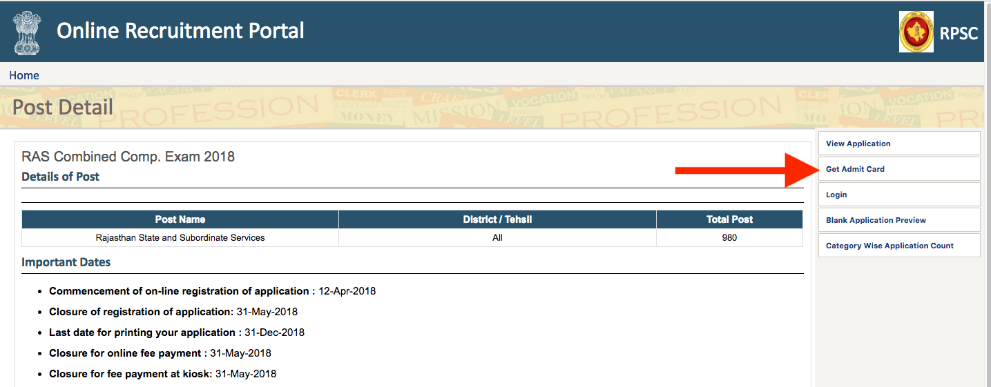 Step 3 Download Admit Card RAS pre 2018